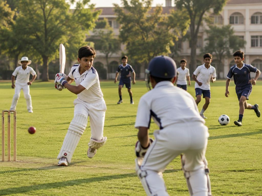 Illustrative photo of students playing cricket and football