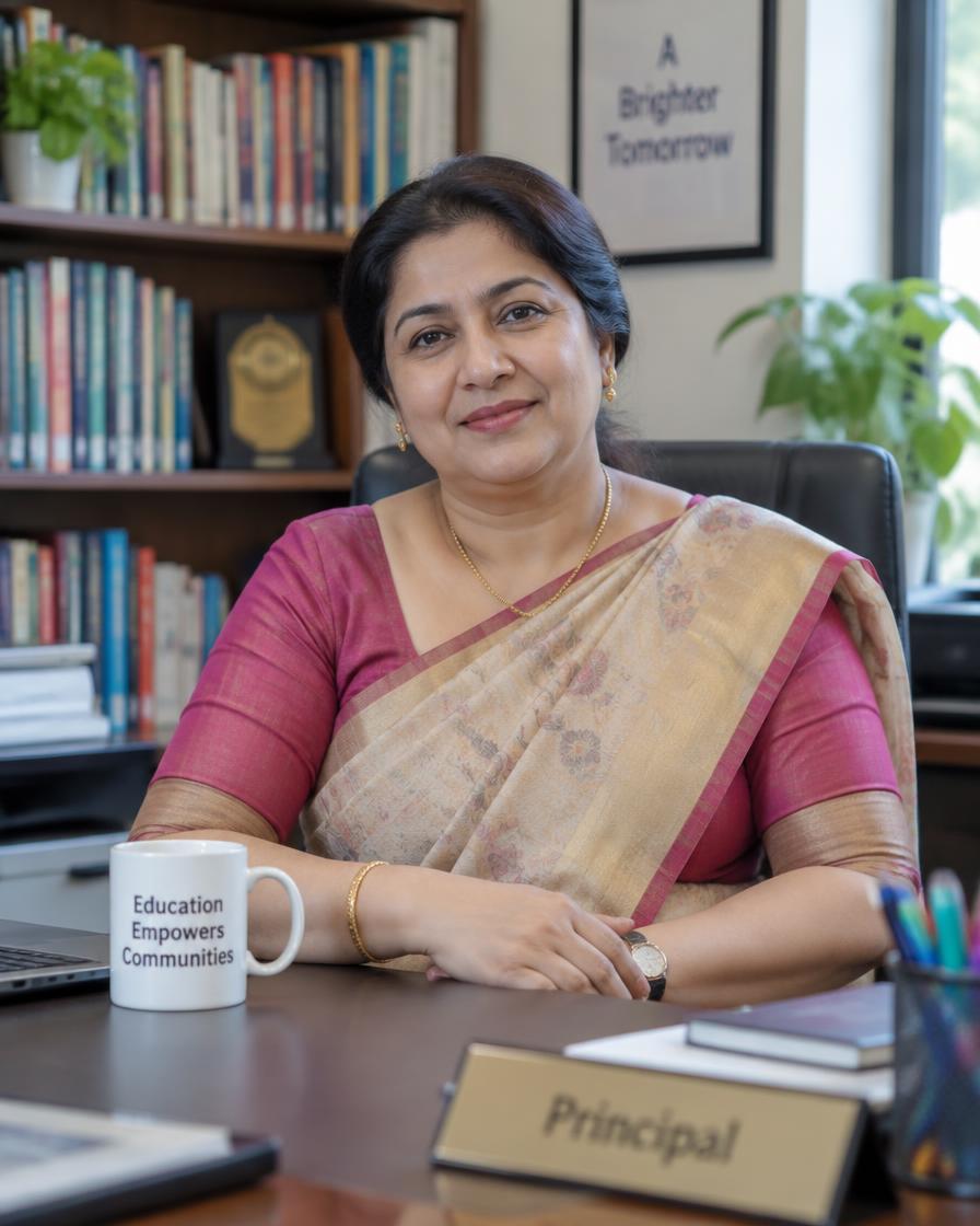 Illustrative portrait of a school principal in her office